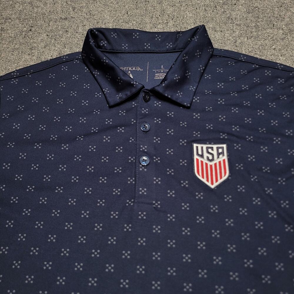 USA Shirt Mens Large Navy Antigua USMNT Spark Golf Polo Soccer Performance
